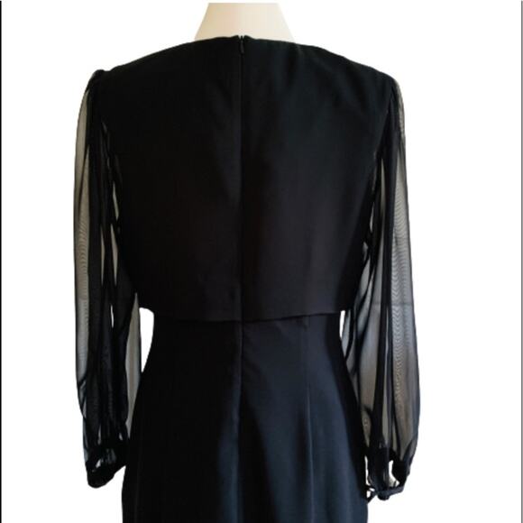 Jeffrey & Dara Dress by Linda Hutley Black Beaded Puff Sheer Sleeve Formal 10 - Picture 7 of 14